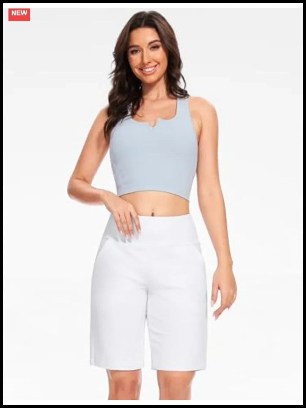 High Waisted Bermuda Shorts Knee Length with Pockets Athletic Lounge Yoga